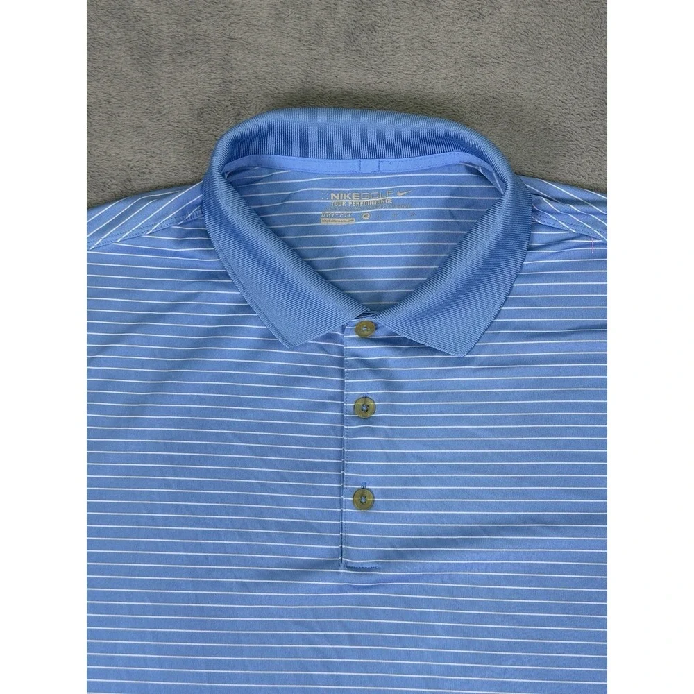 Nike Golf Tour Performance Polo Shirt Mens XL Blue Striped Dri Fit‎ Short Sleeve